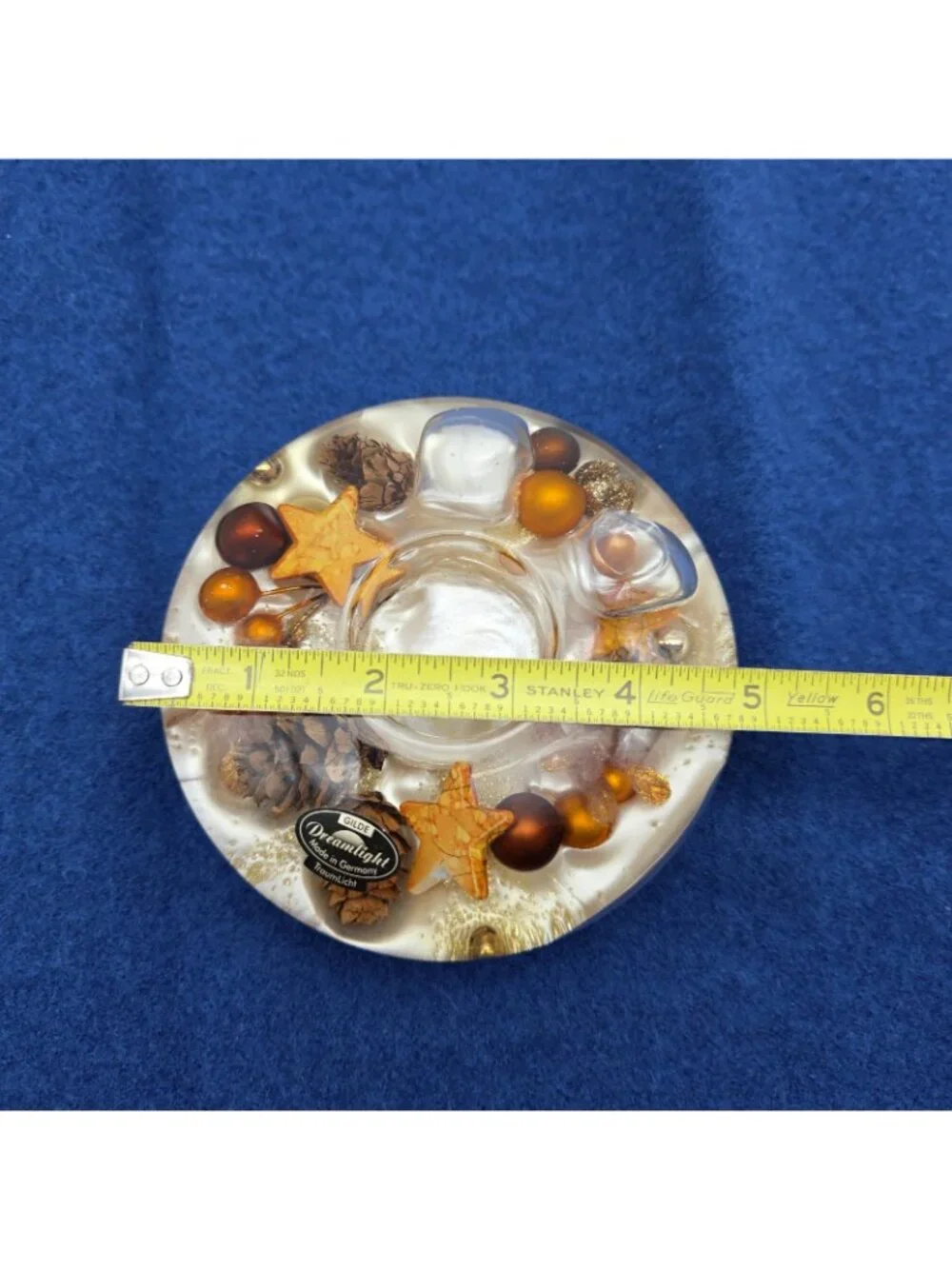 Gilde Dreamlight Germany Glass Tealight Candle Holder Stars Pinecones Primitive